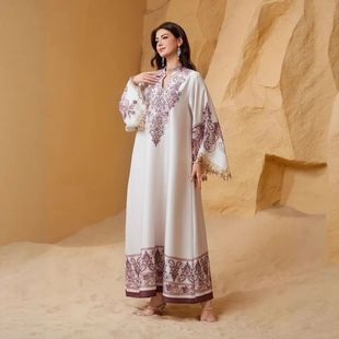 Women Dress Jalabiya Print Tassel Party Dresses Dubai Long