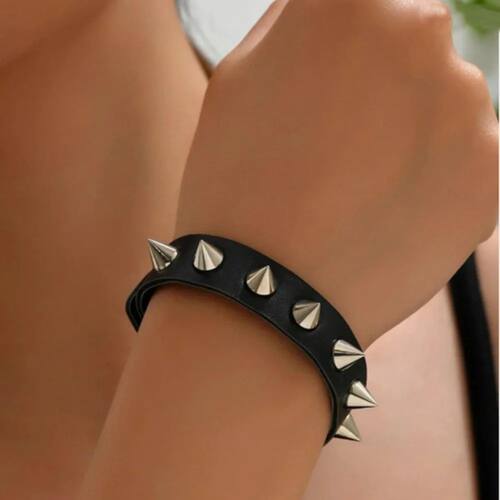 Retro PU Leather Rivet Gothic Bracelet Adjustable Black Brac