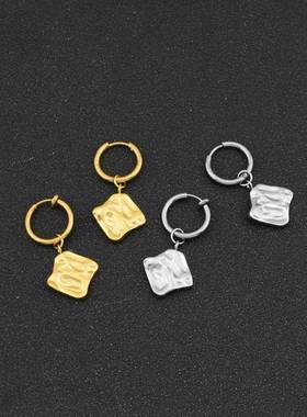 Fashionable stainless steel square concave convex earrings