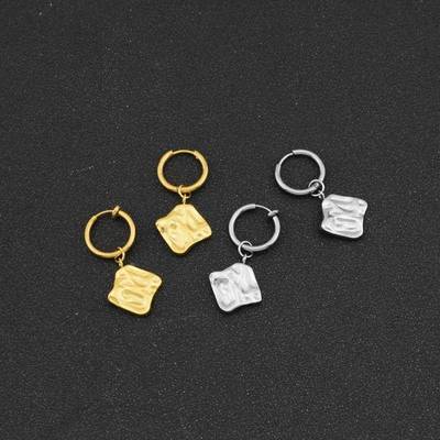 Fashionable stainless steel square concave convex earrings
