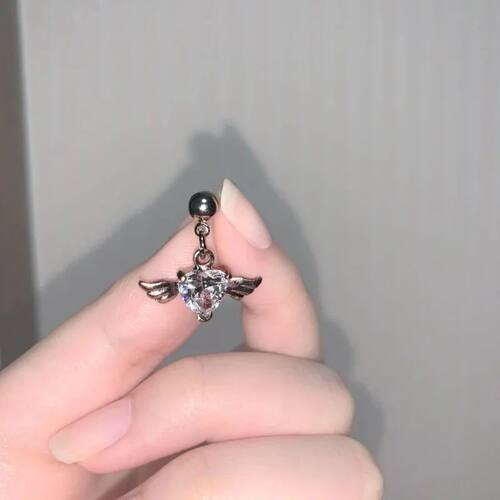 Harajuku  Heart Wing Crystal Titanium Steel Earrings Ear Stu