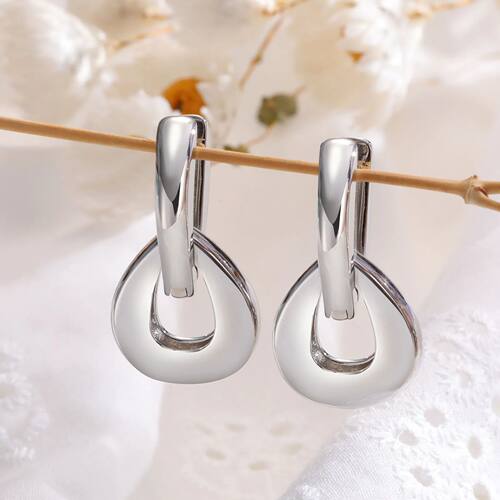 High End Double Dangle Hoop Earrings, Silver Color Water Dro