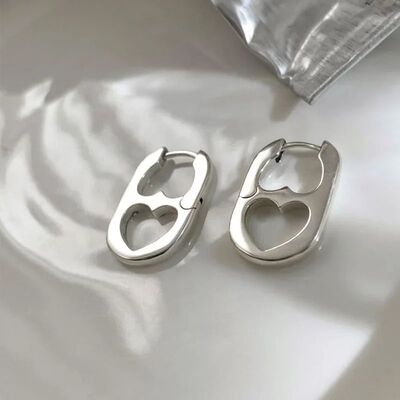 Silver Color Hollow Double Hear Earrings for Women Korean Sy