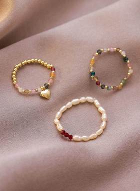 Simple Freshwater Pearl Bead Rings For Women Elastic Heart J