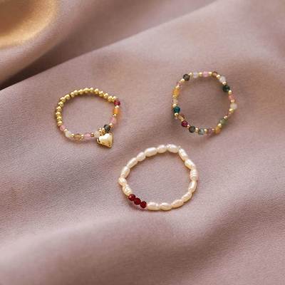 Simple Freshwater Pearl Bead Rings For Women Elastic Heart J