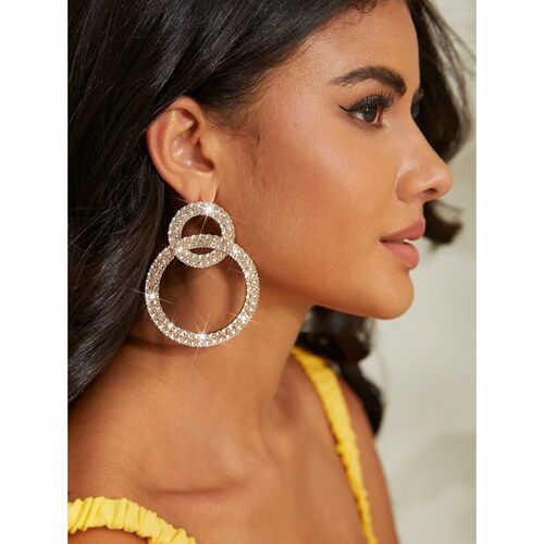 Rhinestone Double Circle Drop Earrings For Women
