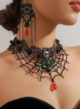 Lace Spider Web Design Necklace Earrings Se Rero Gohic Syle