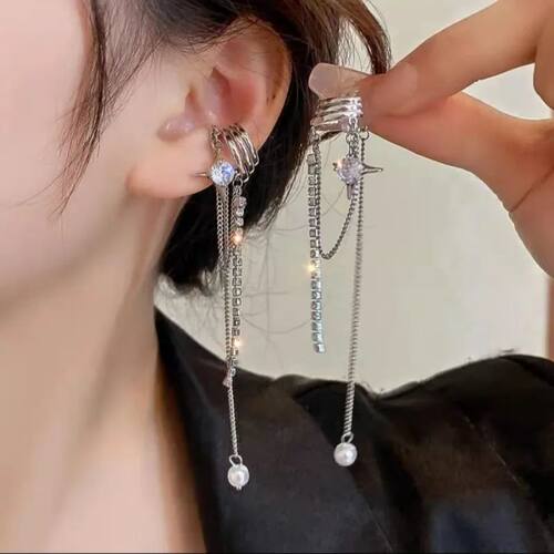 Shining Rhinestone Star Pendant Ear Cuff Faux Earrings for W