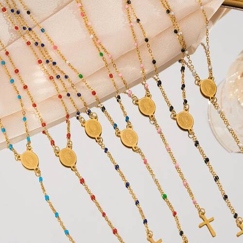 Stainless Steel Catholic Rosary Necklace Colorful Enamel Bea