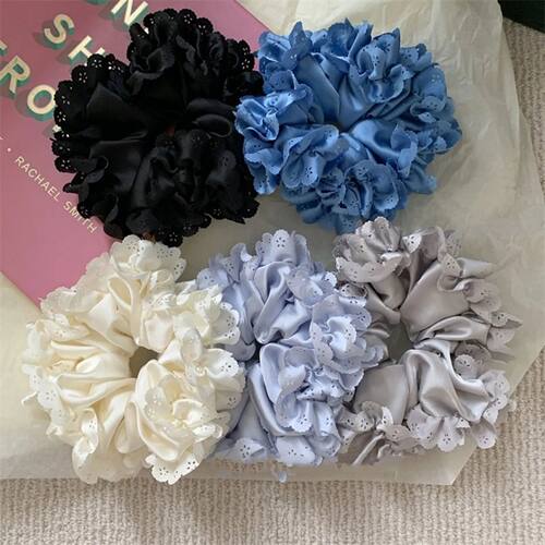 5PCS Pleated Large Colon Hair Ring Simple Teenage girl tie p