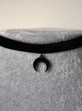 Black Crescent Moon Choker Necklace Gothic Grunge Black Velv