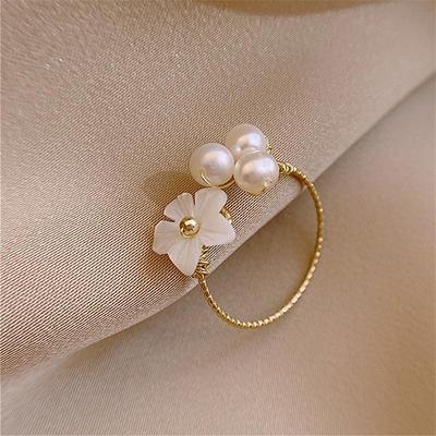 Exquisite Korean Flower Ring For Girl Imitation Pearl rend W