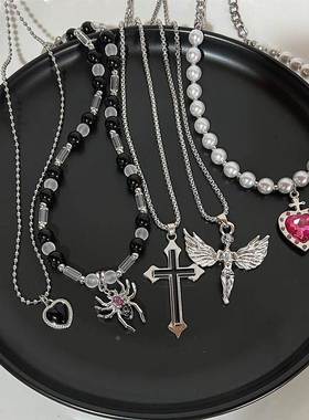 Vintage Pearl Love Butterfly Spider Pendant Choker Necklace