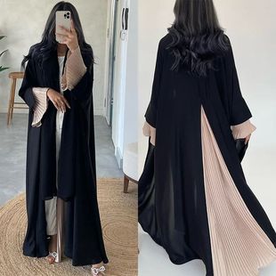 Women Dress Pleated Patchwork Caftan Party Long Robe Jalabi