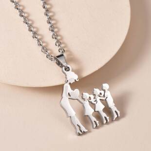 Mom Daughter Family Necklace Stainless Steel Chain Children