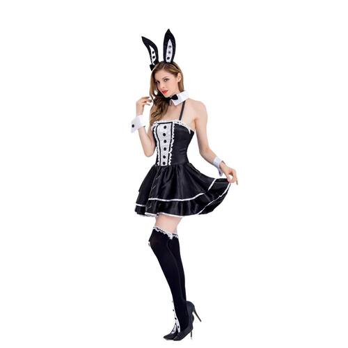 Women Black Bunny Girl Roleplay Cosplay Dress 100% Polyester