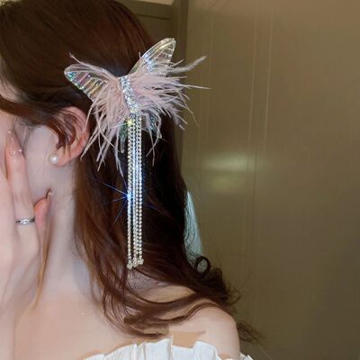 1PC Butterfly Feather Tassel Side Hair Clip, Elegant Fairy-s