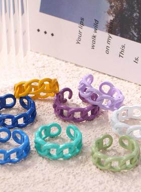 Candy Macaron Color Hollow Chain Ring for Women Y2K Sweet Cr