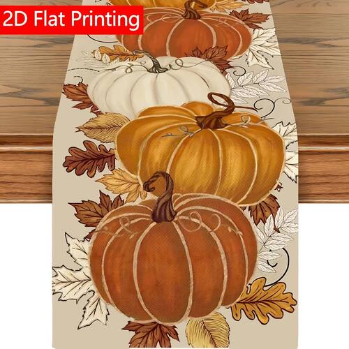 1pc 2D Flat Printing Orange Pumpkin Print Autumn Table Runne