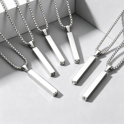 Letters Rectangle Bar Pendant Necklace for Men Women, Stainl
