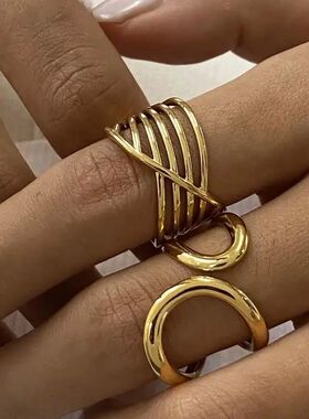 Rero Geomeric Muli-Layer Line Opening Rings for Women Men Sa