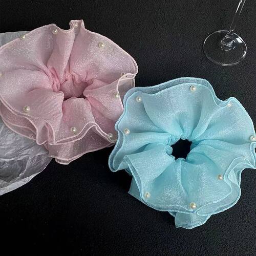1PC New Style  Pink-Blue Large Organza Four-Layer Hair Scrun