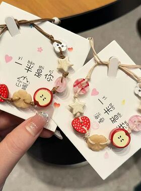 Handmade Ceramic  Bracelet Adjustable Woven Cord Cartoon Bea