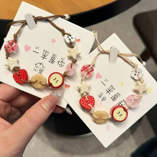 Handmade Ceramic  Bracelet Adjustable Woven Cord Cartoon Bea