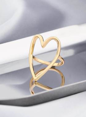 Fashion Simple Hollow Heart Gold Color Plated Ring For Women