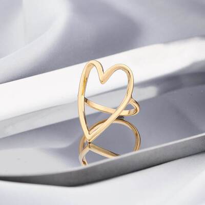 Fashion Simple Hollow Heart Gold Color Plated Ring For Women