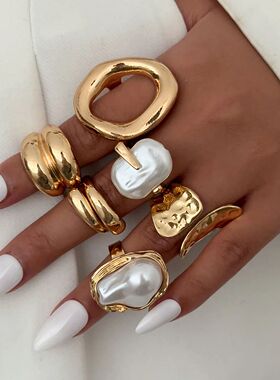 Ingemark 6Pcs/Set Boho Imitation Pearls Metal Ring Women ndy