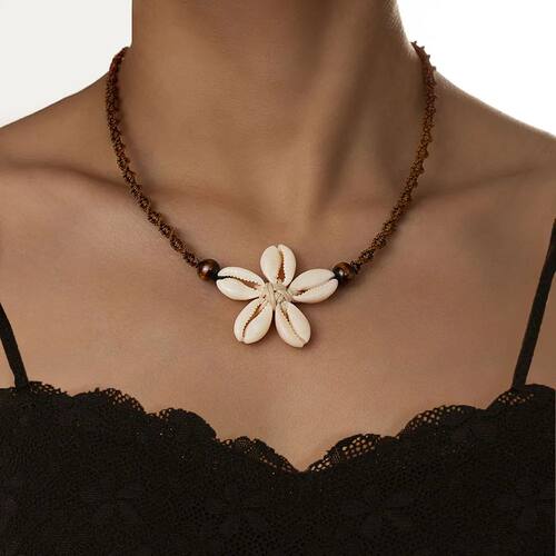 Boho Beach Sea Shell Flower Choker Necklace Adjustable Cord