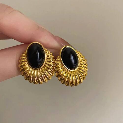 Oval Metal Stud Earrings for Women Fashion Gold Color Stripe