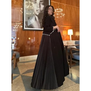 Pearl for Women Beading Cardigan Pleated Long Dress Morocco