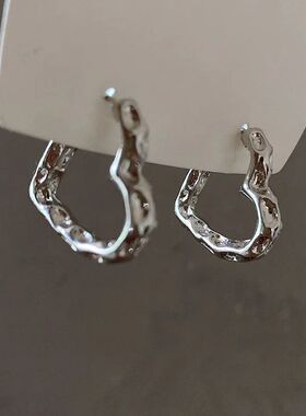 Y2K Korean Fashion Vinage Silver Color Hear Hoop Earrings Fo