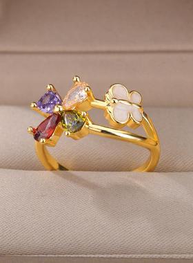 Colorful Cute Butterfly Rings For Women Stainless Steel Gold