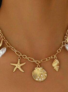 Vinage Imiaion Pearl Sarfish Conch Pendan Necklace for Women