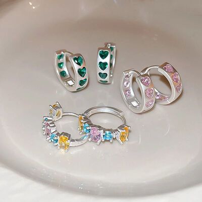 Sainless Seel Pink And Green Hears Zirconia Ear Buckles Exqu