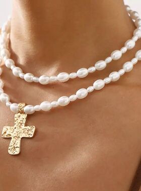Vinage Gold Silver Color Cross Necklace for Women Boho Doubl