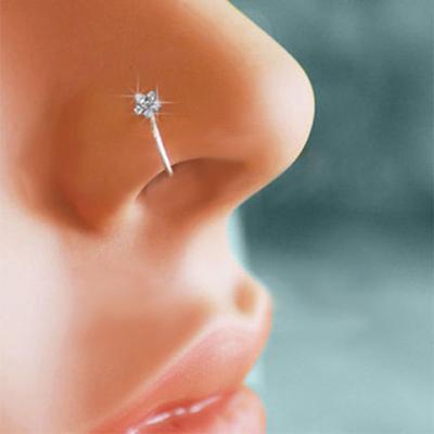 Unisex Plum Flower Rhinestone Nose Stud Hoop Sparkly Nose Ri