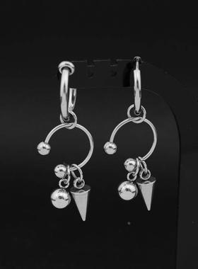 Ins Cold Wind Stainless Steel Cone Ball Bullet Earrings