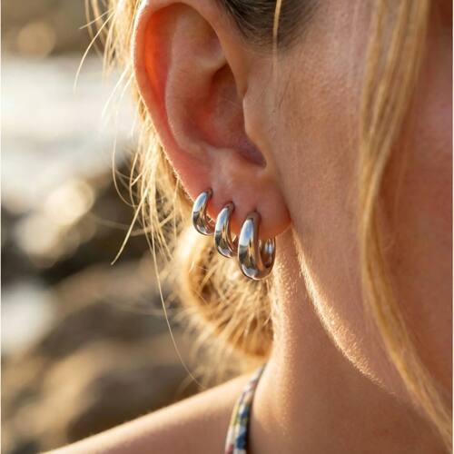 Mixed Size Hoop Earrings Set for Women, Gold Silver Color 3p