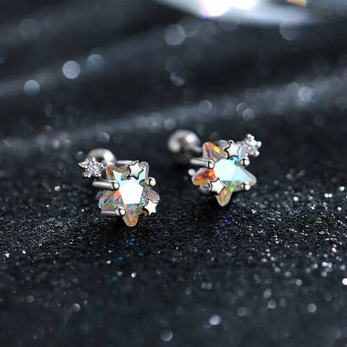 Gradient Zircon Star Piercing Stud Earrings Shiny Spiral Ear