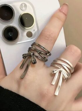 Ballet Style Bow Ribbon Open Ring for Women with A Niche Des
