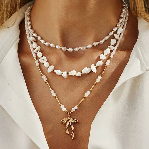 4Pcs/set Bohemia Fishtail Bow Pendant Necklace Women Y2K Exq