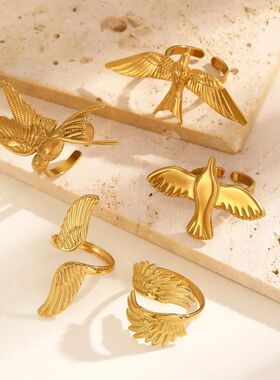 Sainless Seel Gold Color Peace Dove Rings for Women Vinage S