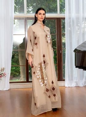 2025 New Musulman  Dress Beaded Rayon Robe Femme Musulman Ev