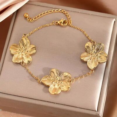 Exaggeraed Sainless Seel Flowers Braceles for Women No-Fadin