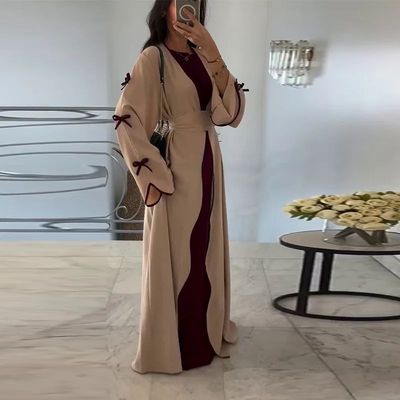 Fake 2 Piece Dress for Women Patchwork  Bow Sleeve  Long Rob