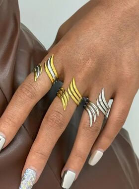 Sainless Seel Gold Color Line Rings for Women Men Vinage Mul